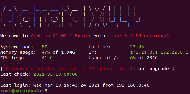 screenshot of linux terminal displaying armbian message of the day